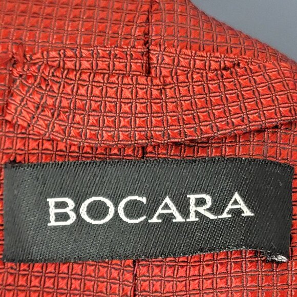 Bocara Vintage Silk Neck Tie Men Accessories Red Black Check Textured Formal - Picture 5 of 14